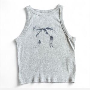 Hollister Gray cropped ribbed Tank Top with Bow Graphic